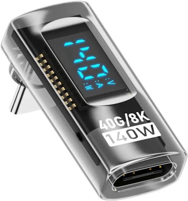 Main image of Type-C USB-C Male to Female Extension Adapter Smart LED Display Current Voltage Transparent USB4.0 40Gbps 140W Up Down Angled 90 Degree Current Voltage Monitoring