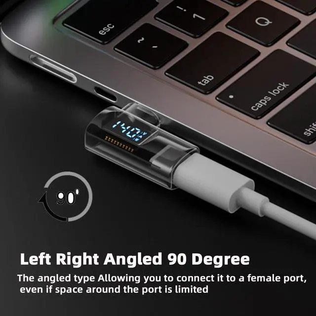 Alt view image 2 of 7 - Type-C USB-C Male to Female Extension Adapter Smart LED Display Current Voltage Transparent USB4.0 40Gbps 140W Left Right Angled 90 Degree Current Voltage Monitoring