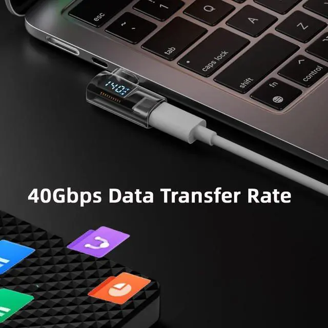 Alt view image 5 of 7 - Type-C USB-C Male to Female Extension Adapter Smart LED Display Current Voltage Transparent USB4.0 40Gbps 140W Left Right Angled 90 Degree Current Voltage Monitoring