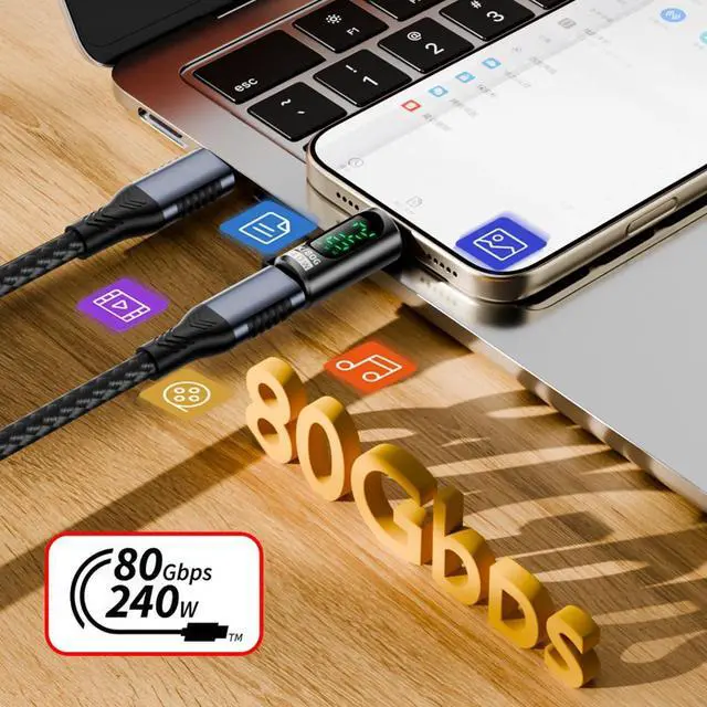 Alt view image 6 of 7 - USB5.0 80Gbps Type-C USB-C Male to Female Extension Adapter Smart LED Display Switch with 240W 8K 5K Compatible with USB4.0 Thunderbolt3/4/5