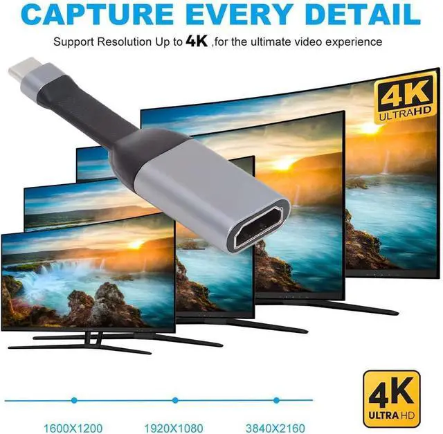 Alt view image 2 of 7 - USB4 Type-C Source USB5.0 USB-C Host to HDMI 4K 60hz UHD Sink HDTV Monitor Adapter Ultra Slim Flat Cable 1080p Compatible with Laptop Tablet Phone