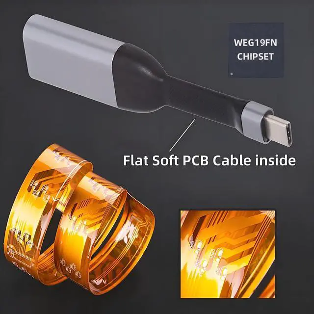 Alt view image 5 of 7 - USB4 Type-C Source USB5.0 USB-C Host to Displayport 4K 60hz UHD Sink HDTV Monitor Adapter Ultra Slim Flat Cable 1080p Compatible with Laptop Tablet Phone