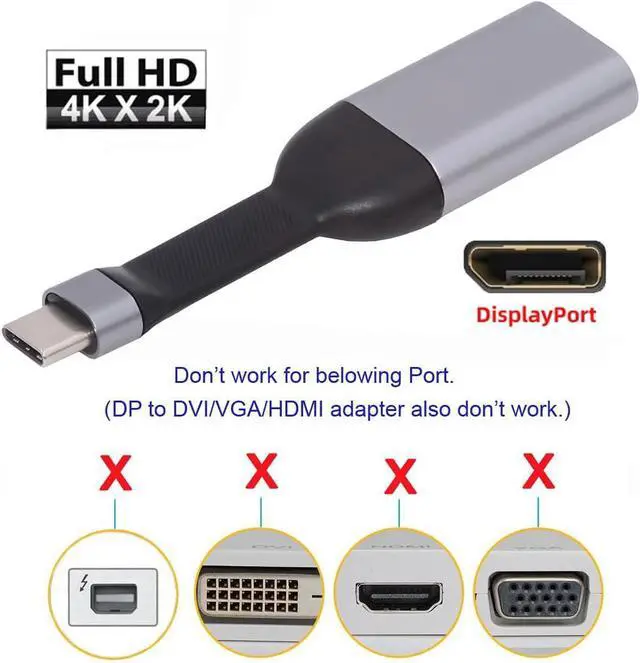 Alt view image 7 of 7 - USB4 Type-C Source USB5.0 USB-C Host to Displayport 4K 60hz UHD Sink HDTV Monitor Adapter Ultra Slim Flat Cable 1080p Compatible with Laptop Tablet Phone