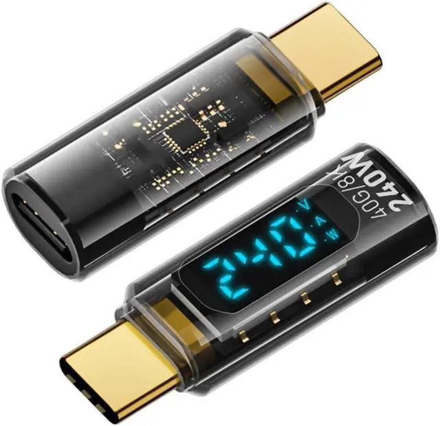 Alt view image 3 of 7 - Type-C USB-C Male to Female Extension Adapter Smart LED Display Current Voltage Transparent USB4.0 40Gbps 240W Monitoring Tester Detector
