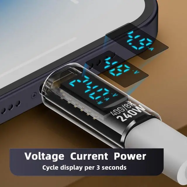 Alt view image 4 of 7 - Type-C USB-C Male to Female Extension Adapter Smart LED Display Current Voltage Transparent USB4.0 40Gbps 240W Monitoring Tester Detector