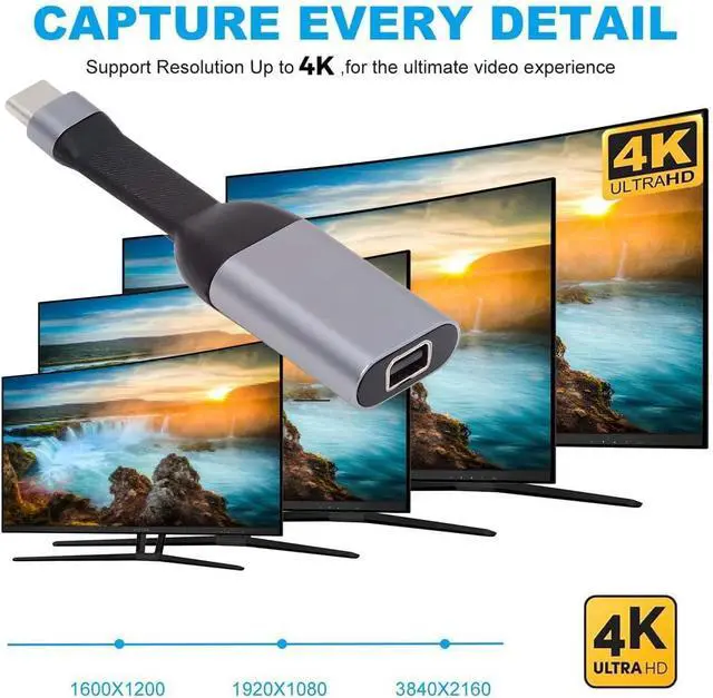Alt view image 4 of 7 - USB4 Type-C Source USB5.0 USB-C Host to Mini DP Displayport 4K 60hz UHD Sink HDTV Monitor Adapter Ultra Slim Flat Cable 1080p Compatible with Laptop Tablet Phone