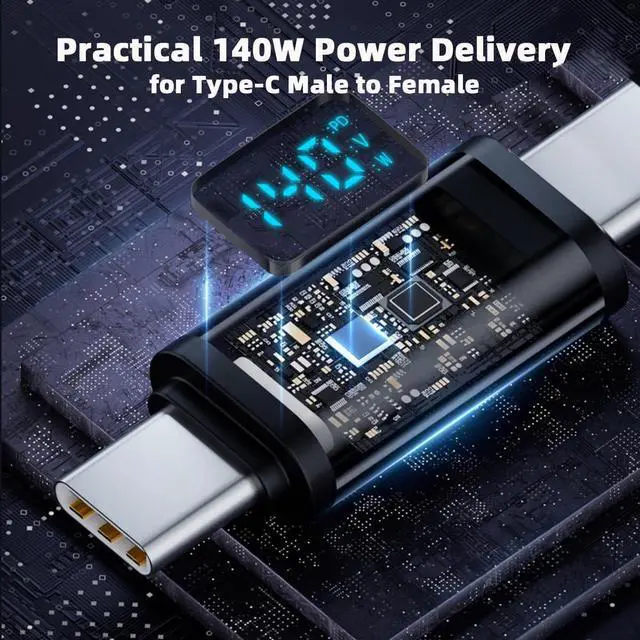 Alt view image 5 of 7 - Type-C USB-C Male to Male Extension Smart LED Display Current Voltage Adapter Transparent USB4.0 40Gbps 140W Monitoring Tester Detector