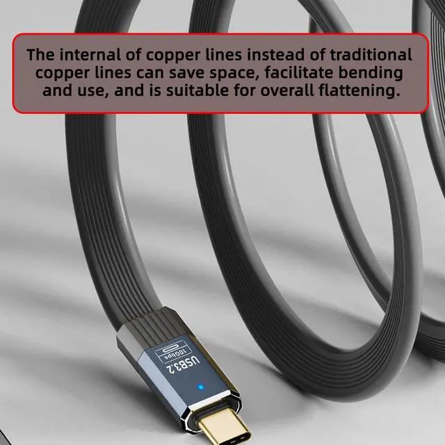 Alt view image 6 of 7 - USB3.1 Type-A Male to USB-C Type-C Male 10Gbps Flat Slim FPC USB-C Data Power Cable 5V3A Compatible with Laptop Phone Disk Camera (50cm)