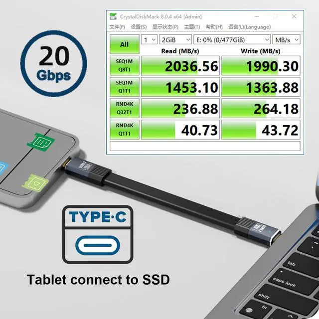Alt view image 2 of 7 - USB4 Cable USB-C Type-C 20Gbps Male to Male Flat Slim FPC Cable with 100W and 8K@60Hz 5K@60Hz USB4.0 Compatible with Thunderbolt3/4/5 (80cm)