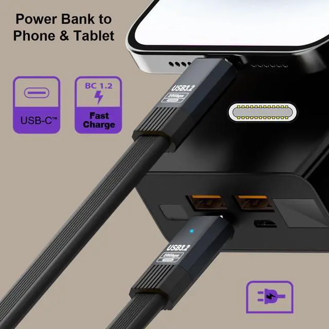 Alt view image 3 of 7 - USB3.1 Type-A Male to USB-C Type-C Male 10Gbps Flat Slim FPC USB-C Data Power Cable 5V3A Compatible with Laptop Phone Disk Camera (50cm)