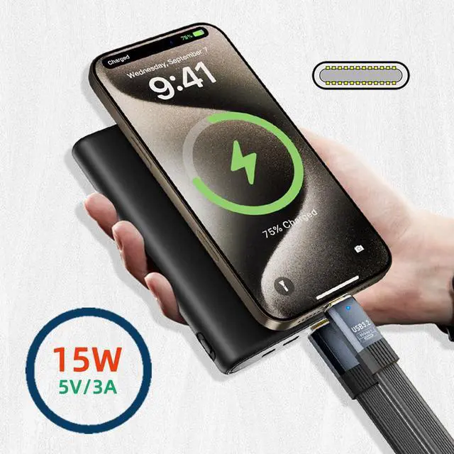 Alt view image 4 of 7 - USB3.1 Type-A Male to USB-C Type-C Male 10Gbps Flat Slim FPC USB-C Data Power Cable 5V3A Compatible with Laptop Phone Disk Camera (50cm)