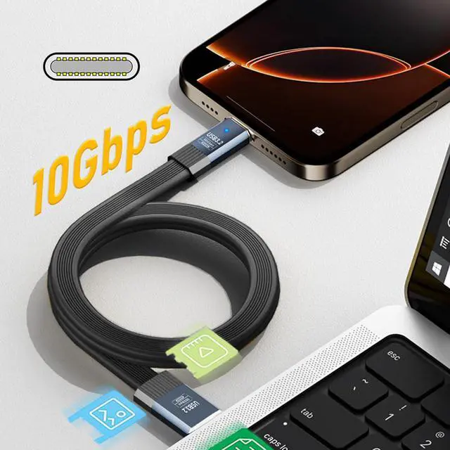 Alt view image 3 of 7 - USB3.1 Type-A Male to USB-C Type-C Male 10Gbps Flat Slim FPC USB-C Data Power Cable 5V3A Compatible with Laptop Phone Disk Camera (20cm)