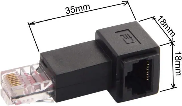 Alt view image 2 of 7 - Left Angled 90 Degree 8P8C FTP STP UTP Cat 5e Male to Female LAN Ethernet Network Extension Adapter
