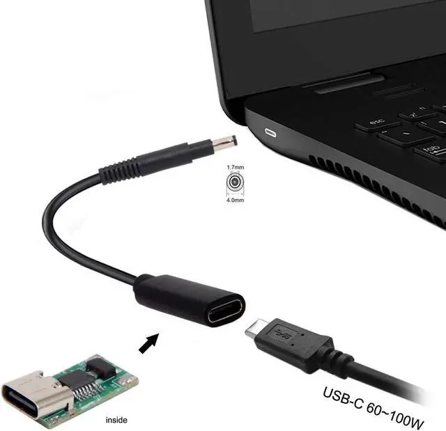 Alt view image 4 of 7 - Xiwai Type C USB-C Female Input to 65W DC Power PD Charge Cable fit for Laptop 18-20V (4.8x1.7mm)