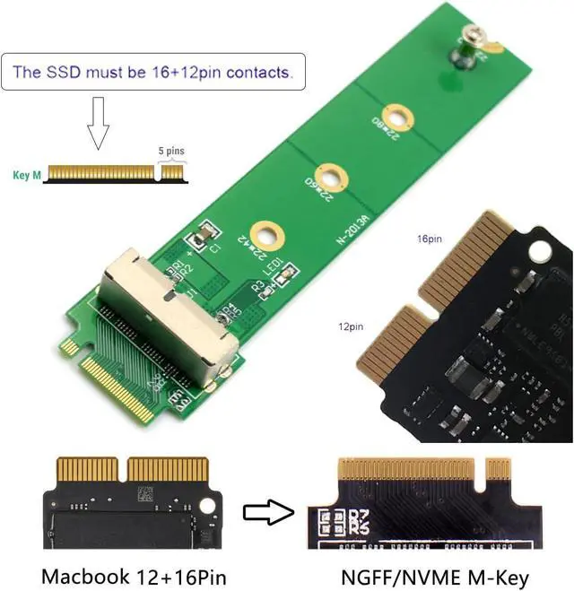 Alt view image 6 of 7 - 12+16Pin SSD to NVME M.2 NGFF M-Key for 2013 2014 2015 2016 2017 MAC Air Pro SSD
