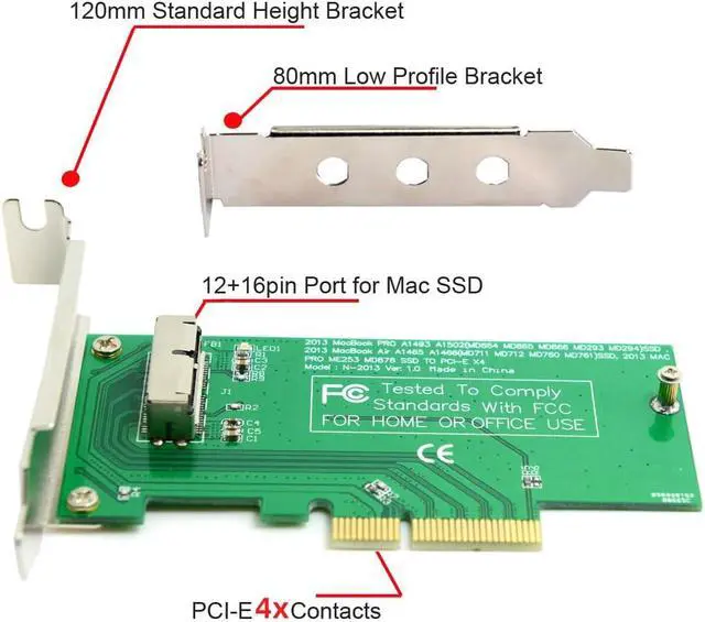 Alt view image 3 of 7 - PCI Express PCI-E to 2013 2014 2015 Mac Pro Air 12+16Pin SSD AHCI NVME Convert Card for A1493 A1502 A1465 A1466