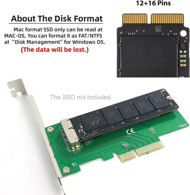 Alt view image 2 of 7 - PCI Express PCI-E to 2013 2014 2015 Mac Pro Air 12+16Pin SSD AHCI NVME Convert Card for A1493 A1502 A1465 A1466