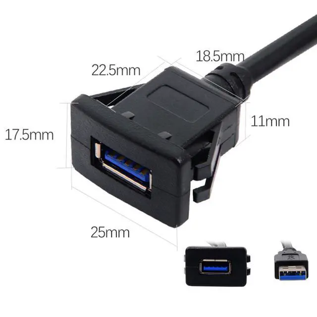 Alt view image 3 of 7 - 1m Waterproof USB 3.0 Extension AUX Flush Mount Car Mount Extension Cable for Dashboard Panel