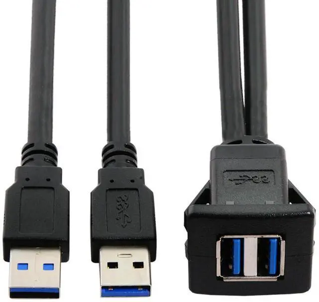 Main image of Dual USB 3.0 Extension AUX Flush Mount Car Mount Extension Cable for Dashboard Panel 1m