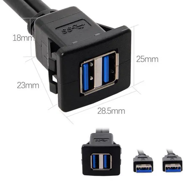 Alt view image 7 of 7 - Dual USB 3.0 Extension AUX Flush Mount Car Mount Extension Cable for Dashboard Panel 1m