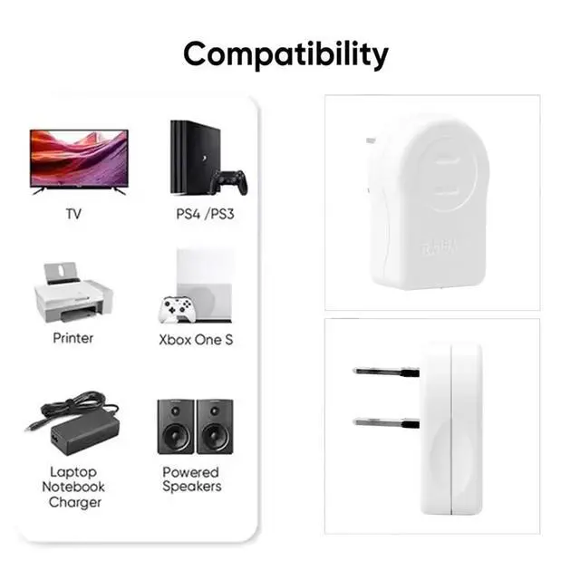 Alt view image 6 of 7 - NEMA 1-15P USA Outlet Saver Power Extension Adapter 2-Prong 2 Outlets 90 Degree Left Right Angled