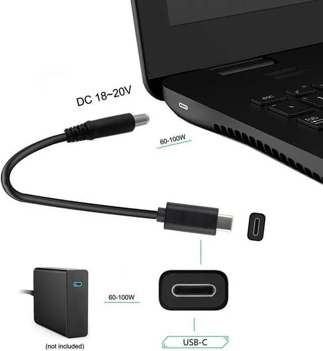 Alt view image 5 of 7 - Type C USB-C Input to 65W DC 7.9x5.4mm Power PD Charge Angled Cable for Laptop 18-20V (7.9x5.4mm)
