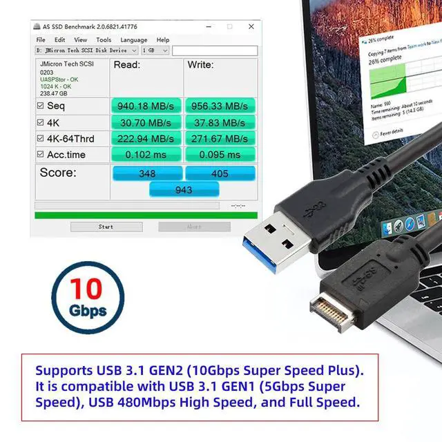 Alt view image 2 of 7 - USB 3.1 Front Panel Header Host to USB-A Type-A Male Device Extension Data Cable 50cm