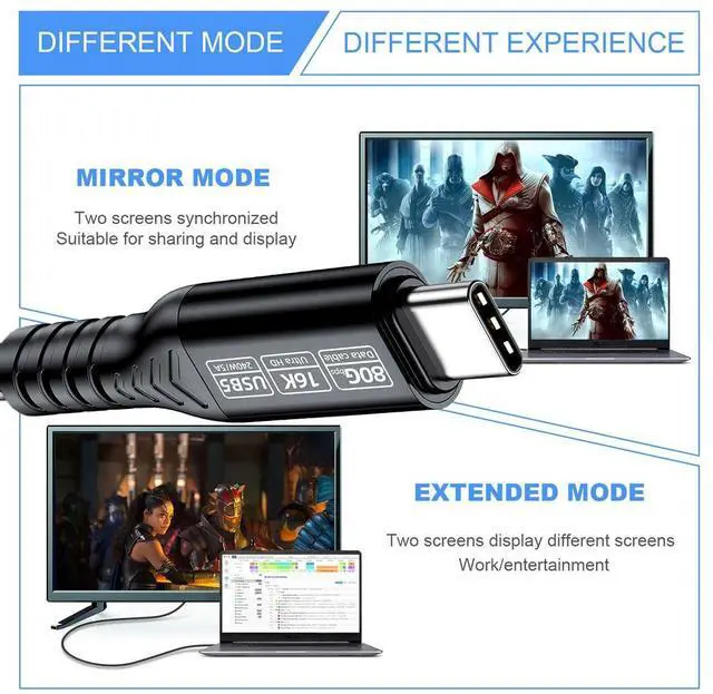 Alt view image 2 of 7 - 80Gbps USB4.0 Gen USB-C USB 3.1 Male to Male Cable for Desktop & Laptop Compatible with 40Gbps Thunderbolt3 Thunderbolt 4 (200cm)