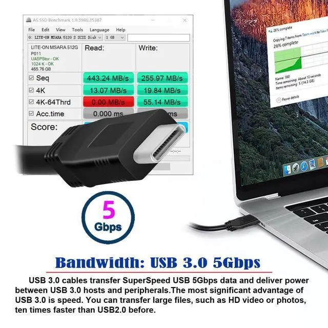 Alt view image 3 of 7 - 5Gbps USB-C 3.1 Type C USB-C to USB 3.0 Male Data Cable for Laptop & Tablet & Phone (500cm)