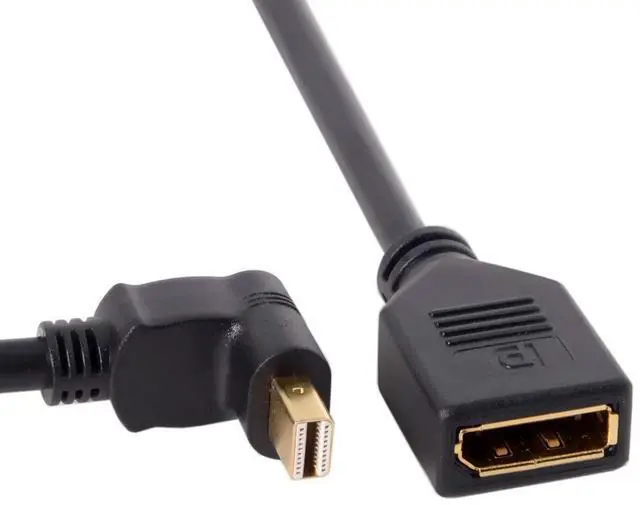 Main image of Mini DP DisplayPort 90 Degree to DisplayPort Female Cable for Displays Monitors (Up Angled)