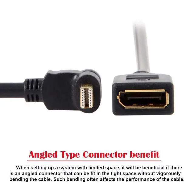 Alt view image 5 of 7 - Mini DP DisplayPort 90 Degree to DisplayPort Female Cable for Displays Monitors (Up Angled)