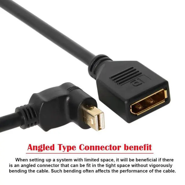Alt view image 5 of 7 - Mini DP DisplayPort 90 Degree to DisplayPort Female Cable for Displays Monitors (Down Angled)