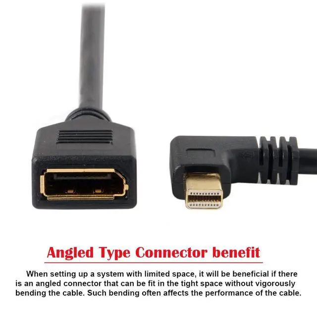 Alt view image 3 of 7 - Mini DP DisplayPort 90 Degree to DisplayPort Female Cable for Displays Monitors (Left Angled)