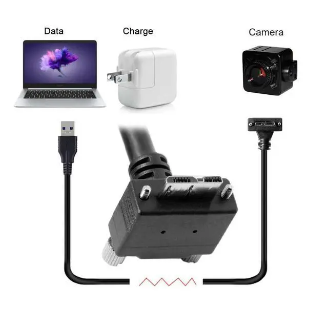 Alt view image 7 of 7 - 3m 90 Degree Right Angled Micro USB Screw Mount to USB 3.0 Data Cable for Point Grey Chameleon Camera