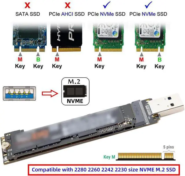 Alt view image 6 of 7 - USB 3.0 to Nvme M-Key M.2 NGFF SSD External PCBA Conveter Adapter Card Flash Disk Type 10Gbps