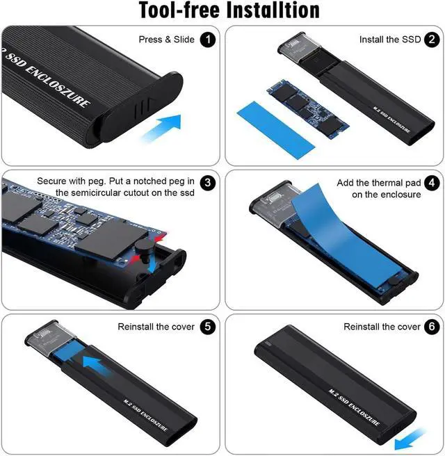Alt view image 4 of 6 - 80mm USB-C USB 3.1 Type C to M.2 NGFF PCI-E 2 Lane SSD Enclosure for E431 E531 X240 Y410P Y510P