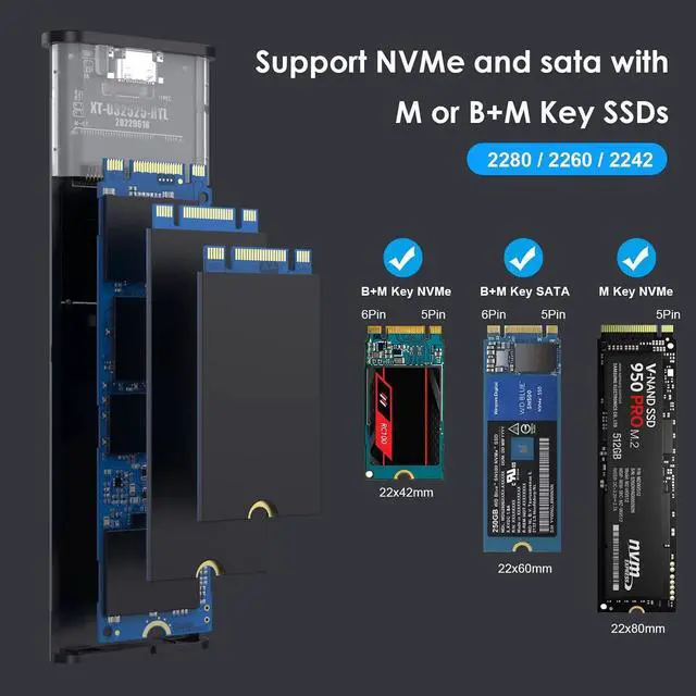 Alt view image 6 of 6 - 80mm USB-C USB 3.1 Type C to M.2 NGFF PCI-E 2 Lane SSD Enclosure for E431 E531 X240 Y410P Y510P