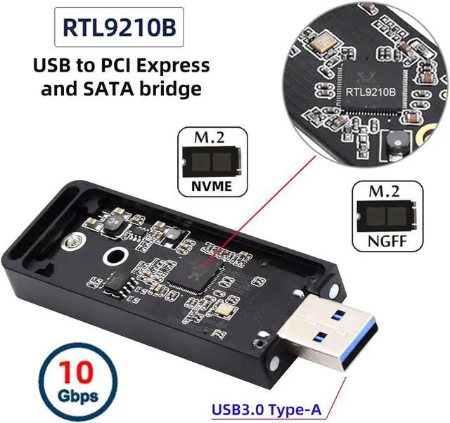Alt view image 4 of 7 - 42mm NVME NGFF M2 M-Key or B/M-Key SSD to USB 3.0 External PCBA Conveter Adapter Card Flash Disk Type Black