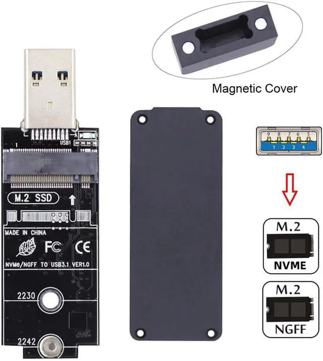 Alt view image 7 of 7 - 42mm NVME NGFF M2 M-Key or B/M-Key SSD to USB 3.0 External PCBA Conveter Adapter Card Flash Disk Type Black