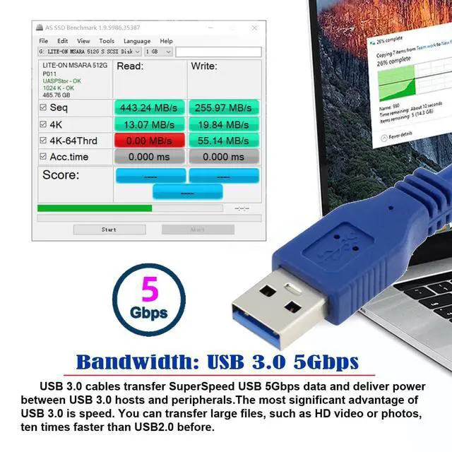 Alt view image 2 of 7 - 5Gbps USB3.0 Type-A Female to USB 3.0 Male Data Extension Cable for Hard Disk & Scanner & Printer (5.0M)