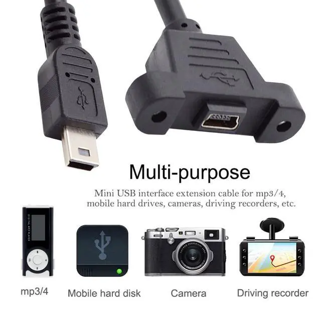 Alt view image 7 of 7 - Panel Mount Type Mini USB 5Pin Male to Female Extension Adapter Cable Screws (50CM)