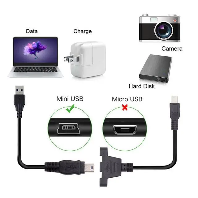 Alt view image 5 of 7 - Panel Mount Type Mini USB 5Pin Male to Female Extension Adapter Cable Screws (50CM)