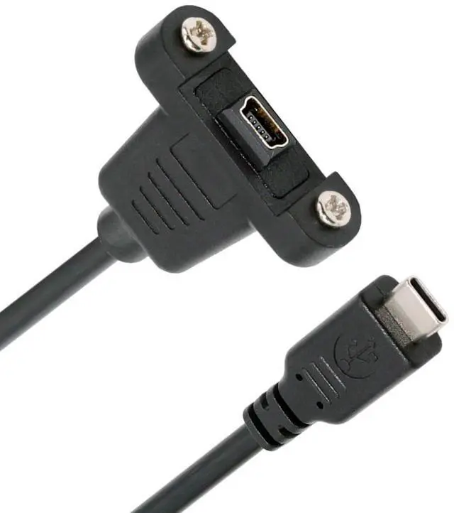 Main image of USB2.0 Type-C Male to Mini USB 5Pin Female Extension Panel Mount Type Cable with Screws (50CM)