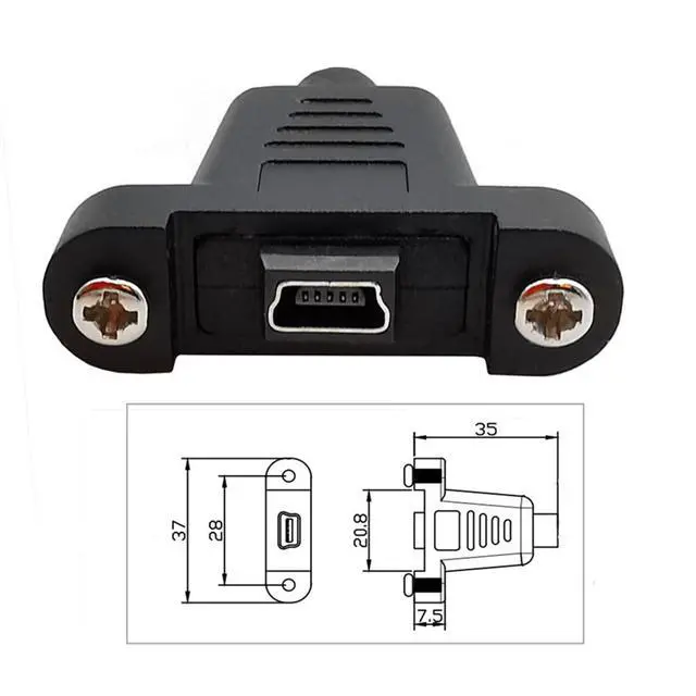Alt view image 3 of 7 - USB2.0 Type-C Male to Mini USB 5Pin Female Extension Panel Mount Type Cable with Screws (50CM)