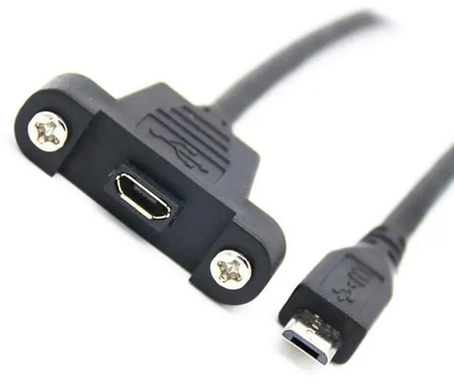 Main image of Micro USB 5Pin Male to Female Extension Panel Mount Type Cable with Screws (50CM)