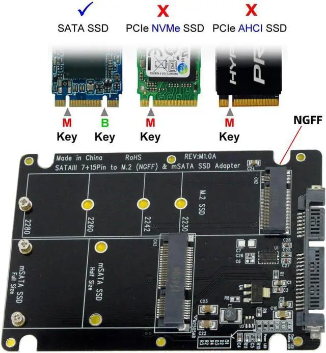 Alt view image 6 of 7 - 2 in 1 Combo M.2 NGFF B-Key & mSATA SSD to SATA 3.0 Adapter Converter Case Enclosure