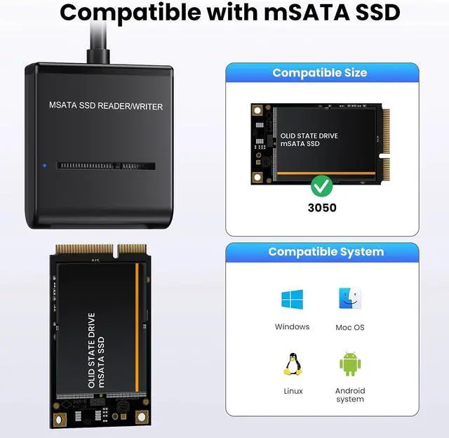 Alt view image 2 of 7 - USB-C USB 3.1 Type C & Type-A to 50mm mSATA PCI-E Solid State Disk SSD Case Enclosure