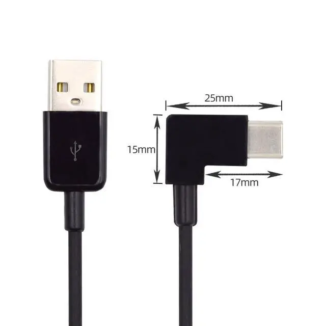 Alt view image 2 of 7 - 200cm Right Angled Type-C USB-C to USB 2.0 Cable 90 Degree Connector for Tablet & Phone