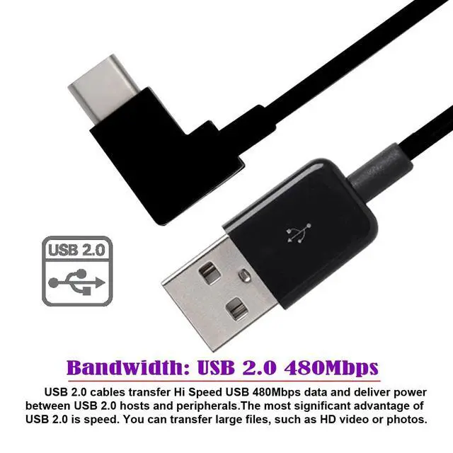 Alt view image 4 of 7 - 200cm Right Angled Type-C USB-C to USB 2.0 Cable 90 Degree Connector for Tablet & Phone