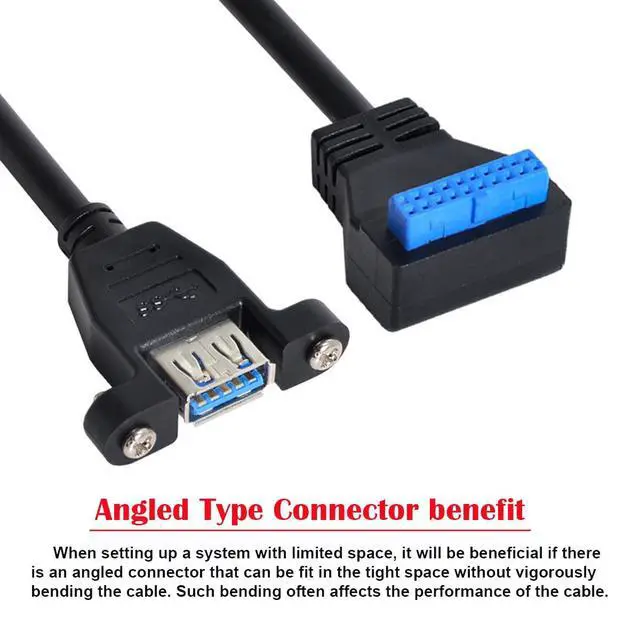 Alt view image 5 of 7 - USB 3.0 Single Port A Female Screw Mount Type to Up Angled Motherboard 20pin Header Cable (25CM)